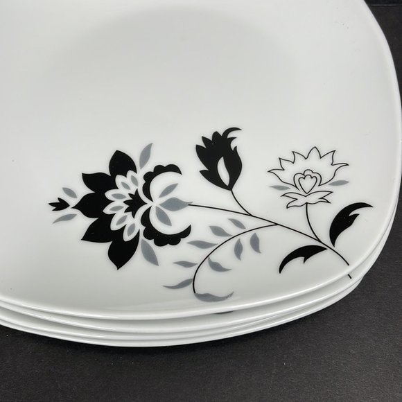 Tabletops Unlimited Black & White  Floral Porcelain Salad Plates Set (4 Pc) - Picture 3 of 4